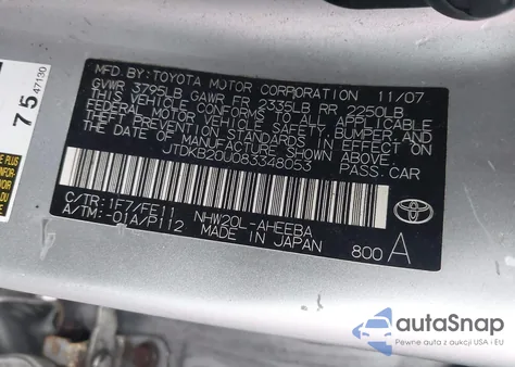 2008 Toyota Prius z USA, uszkodzony, nr VIN JTDKB20U083348053